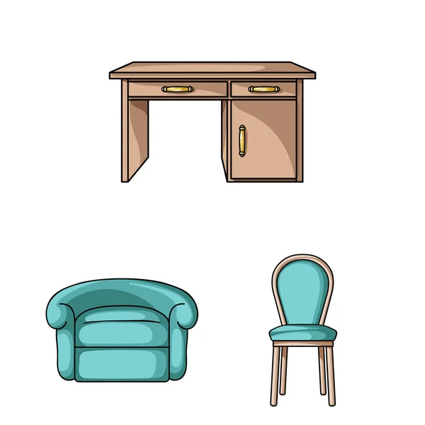 Iconos de dibujos animados de muebles e interiores en la colección de conjuntos para el diseño.Home muebles vector símbolo stock web ilustración . — Archivo Imágenes Vectoriales