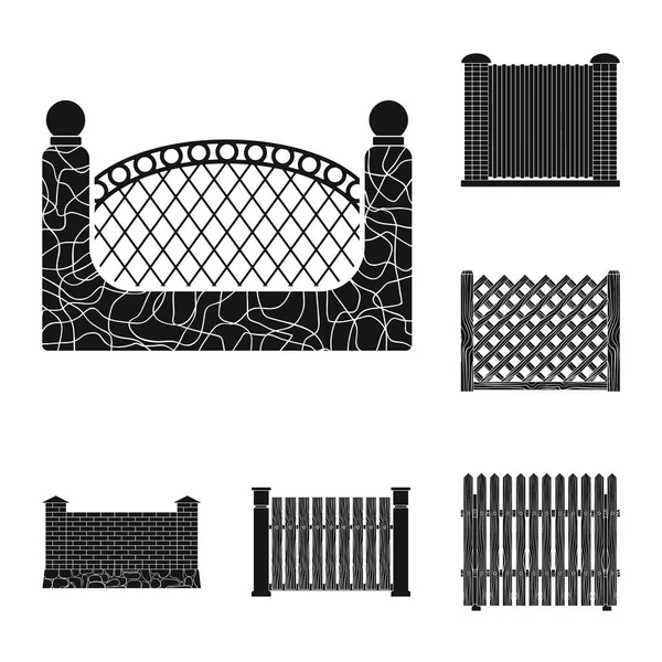 Diferentes iconos de valla negro en la colección de conjuntos para el diseño. esgrima decorativa vector símbolo stock web ilustración . — Archivo Imágenes Vectoriales