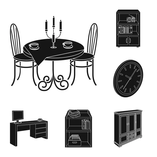 Muebles e interiores de iconos negros en la colección de conjuntos para el diseño. Muebles para el hogar vector isométrico símbolo stock web ilustración . — Vector de stock