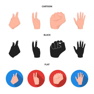 Açık yumruk, zafer, cimri. El hareketi toplama simgeler çizgi film, siyah, düz stil vektör simge stok çizim web içinde ayarla..