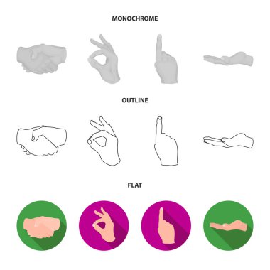 El sıkışma, Tamam, Endeksi, palm. El gesturesv toplama simgeler koymak düz, anahat, tek renkli stil vektör simge stok çizim web.