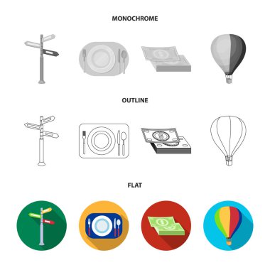 Tatil, seyahat, işaretçi, yol, gezinti. Dinlenmek ve küme toplama simgeler düz, anahat, tek renkli stil vektör simge stok çizim web seyahat.