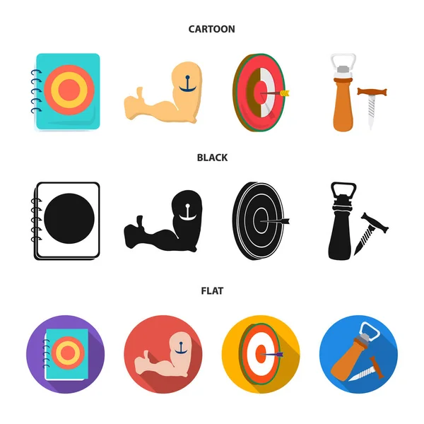 Menu, armor with tattoo, darts, corkscrew and opener.Pub set collection icons in cartoon, black, flat style vector symbol stock illustration web . — стоковый вектор