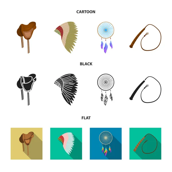 Saddle, Indian mohawk, whip, dream catcher.Wild West set collection icons in cartoon, black, flat style vector symbol stock illustration web . — стоковый вектор