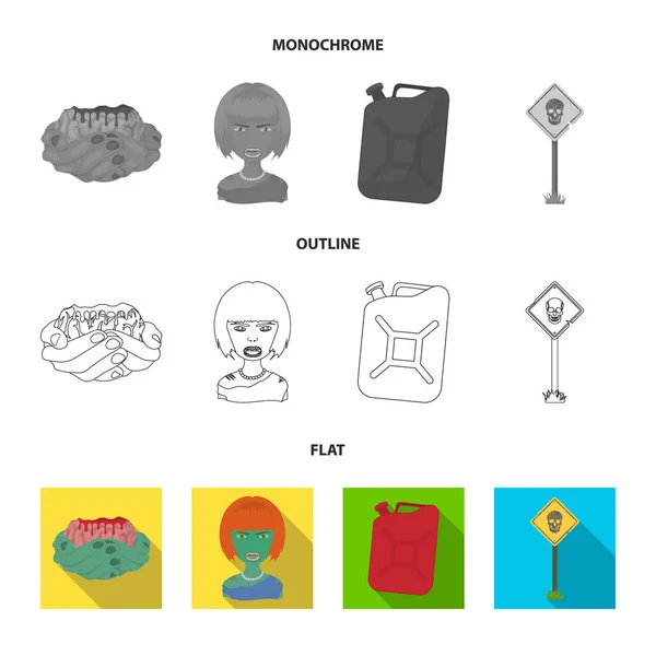 Zombies och attribut platt, disposition, monokrom ikoner i Ange samlingen för design. Död man vektor symbol lager web illustration. — Stock vektor