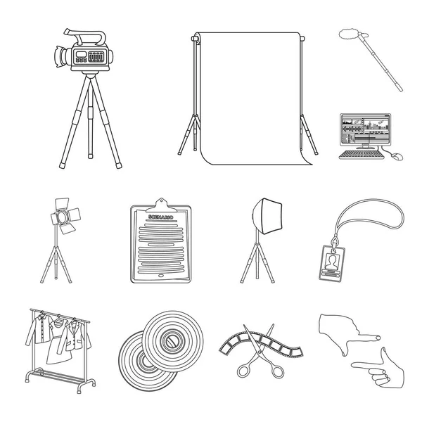 Créer des icônes de contour de film dans la collection de décors pour le design. Attributs et équipement vectoriel symbole stock web illustration . — Image vectorielle