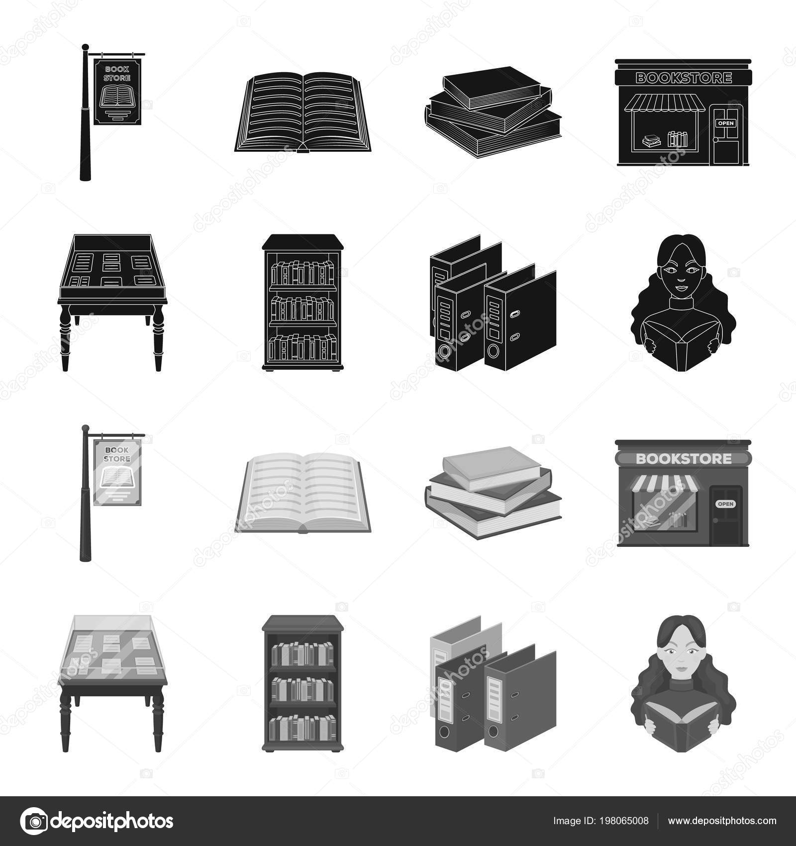 Bibliotek I Księgarni Czarny Monochromatyczne Ikony W Kolekcja