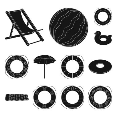 Çok renkli yüzme set koleksiyonu tasarım için siyah simgeler daire içine alın. Farklı lifebuoys sembol stok web illüstrasyon vektör.