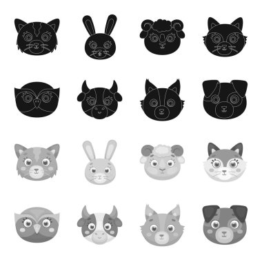 Baykuş, inek, kurt, köpek. Hayvan namlu toplama simgeler siyah, tek renkli stil vektör simge stok çizim web içinde ayarla..