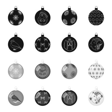 Set koleksiyonu tasarım için yeni yıl oyuncaklar siyah, tek renkli simgeler. Noel topları bir treevector için hisse senedi web illüstrasyon simge.