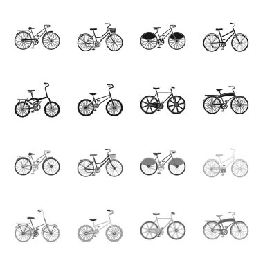 Çocuk bisiklet ve diğer. Farklı bisiklet toplama simgeler siyah, tek renkli stil vektör simge stok çizim web içinde ayarla..