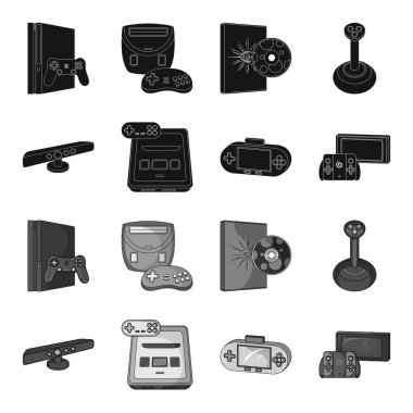 Oyun ve Tv set üstü kutu set koleksiyonu tasarım için siyah, tek renkli simgeler. Oyun gadget'lar sembol stok web illüstrasyon vektör.
