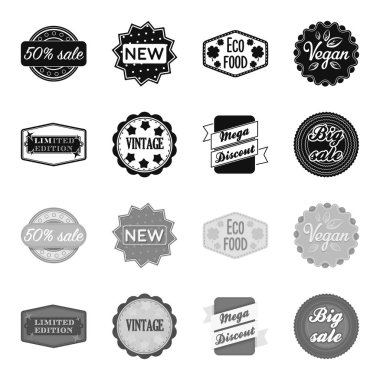 Sayılı seri, vintage, mega discont, kazmak Satılık. Etiket, siyah, tek renkli stil vektör simge stok çizim web küme koleksiyon simgeler.