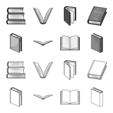 Çeşitli kitaplar. Kitap toplama simgeler anahat, tek renkli stil vektör simge stok çizim web ayarla..