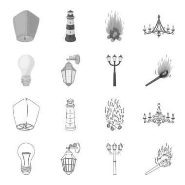 LED ışık, sokak lambası, aynı. Işık kaynağı anahat, tek renkli stil vektör simge stok çizim web simgeler ayarla.