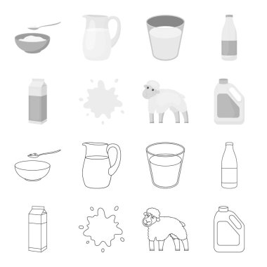 Kütük paketi, sheep.blue, teneke kutu. Moloko toplama simgeler anahat, tek renkli stil vektör simge stok çizim web ayarla..