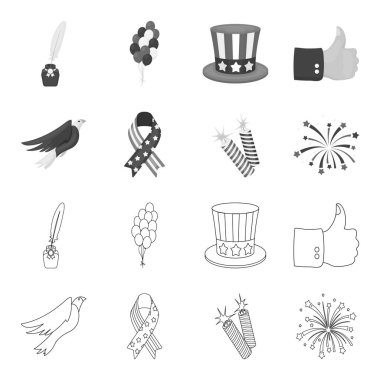 American eagle, şerit, selam. Vatansever gün toplama simgeler anahat, tek renkli stil vektör simge stok çizim web ayarla..