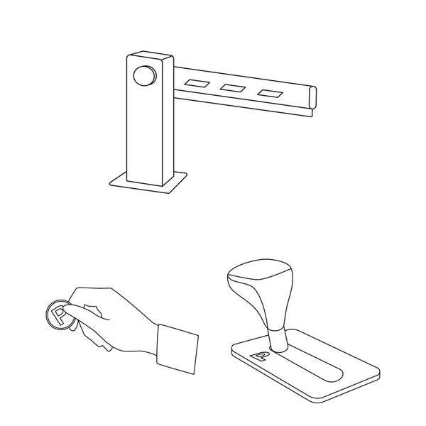 Parking pour les voitures icônes contour dans la collection ensemble pour le design. Matériel et service vectoriel symbole stock illustration web . — Image vectorielle