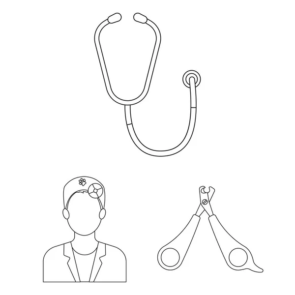 Veterinaire kliniek overzicht pictogrammen in set collectie voor design. Behandeling van een huisdier symbool voorraad web vectorillustratie. — Stockvector