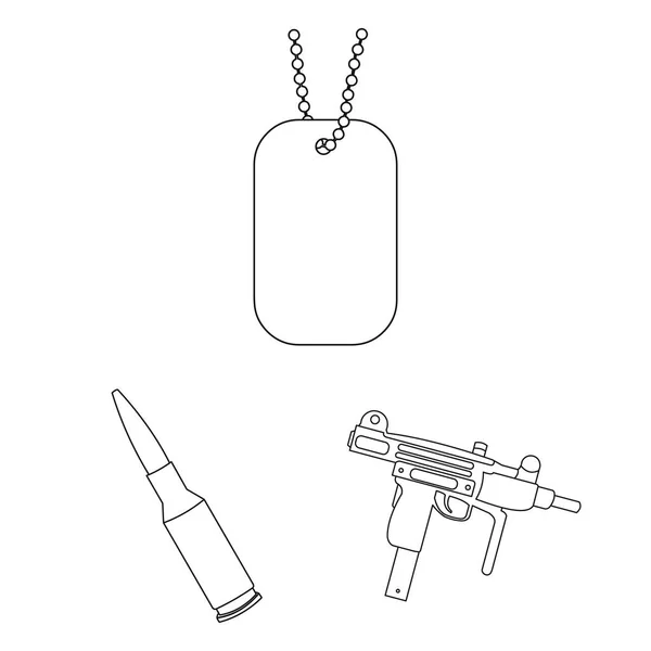 Tipos de armas esbozan iconos en la colección de conjuntos para el diseño.Armas de fuego y armas aplanadas vector símbolo stock web ilustración . — Vector de stock