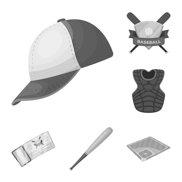 Baseball és attribútumok monokróm ikonok beállítása gyűjtemény a design. Baseball játékos és berendezések vektor szimbólum állomány honlap illusztráció. — Stock Vector