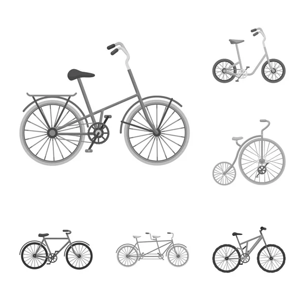 Různé jízdní kola monochromatické ikony v kolekce sady pro design. Druh dopravy vektor symbol akcií web ilustrace. — Stockový vektor