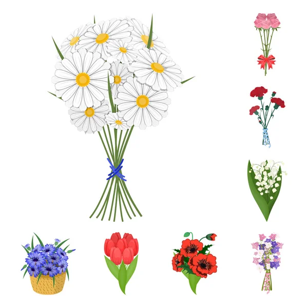 Taze Çiçek Bir Buket Karikatür Set Koleksiyonu Tasarım Için Simgeler — Stok Vektör