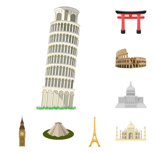 Lugares de interés de diferentes países iconos de dibujos animados en la colección de conjuntos para el diseño. Famoso edificio vector símbolo stock web ilustración . — Vector de stock