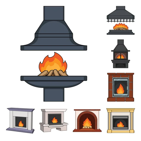 Diferentes tipos de lareiras ícones de desenhos animados na coleção de conjuntos para design.Fireplaces construção vetor símbolo web ilustração . — Vetor de Stock