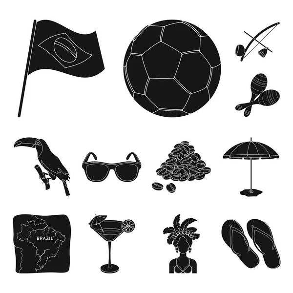 País Brasil iconos negros en la colección de conjuntos para el diseño. Viajes y atracciones Brasil vector símbolo stock web ilustración . — Archivo Imágenes Vectoriales