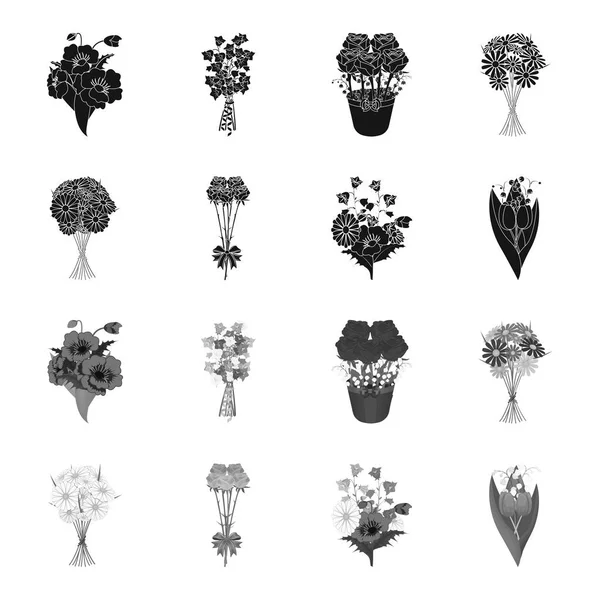 Un ramo de flores frescas negro, iconos monocromáticos en la colección de conjuntos para el diseño. Varios ramos vector símbolo stock web ilustración . — Archivo Imágenes Vectoriales