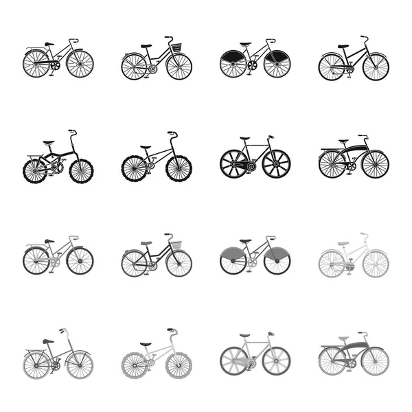 Kinderfahrrad und andere Arten. Verschiedene Fahrräder setzen Sammlungssymbole in schwarz, monochromen Stil Vektor Symbol Stock Illustration Web. — Stockvektor