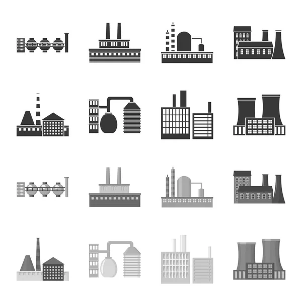 Industrie, productie. Fabriek instellen collectie iconen in zwart, zwart-wit stijl vector symbool stock illustratie web. — Stockvector