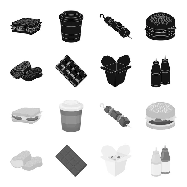 Chocolate, fideos, pepitas, salsauce.Fast alimentos conjunto de iconos de la colección en negro, el estilo monocromo vector símbolo stock illustration web . — Vector de stock