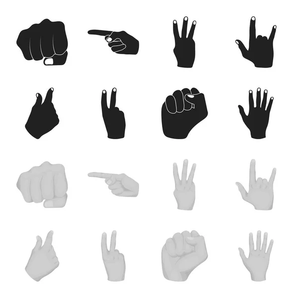 Punho aberto, vitória, avarento. Mão conjunto de gestos coleção ícones em preto, estilo monocromático símbolo vetorial estoque ilustração web . —  Vetores de Stock