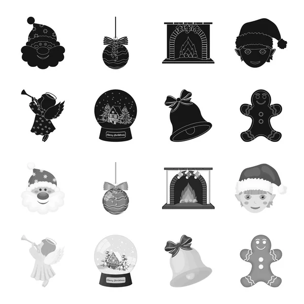 Engel, Glasschale, Lebkuchen und Glocke schwarz, einfarbige Ikonen in Set Kollektion für Design. weihnachten vektor symbol stock web illustration. — Stockvektor