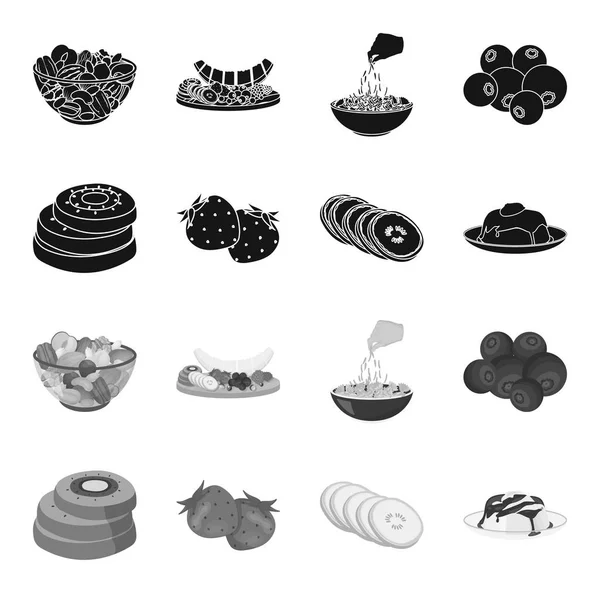 Frutas y otros alimentos. Conjunto de alimentos iconos de colección en negro, estilo monocromo vector símbolo stock ilustración web . — Vector de stock