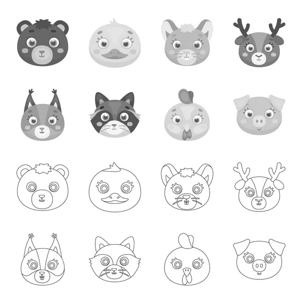 Protein, raccoon, chicken, pig. Animal muzzle set collection icons in outline,monochrome style vector symbol stock illustration web. — Stock Vector