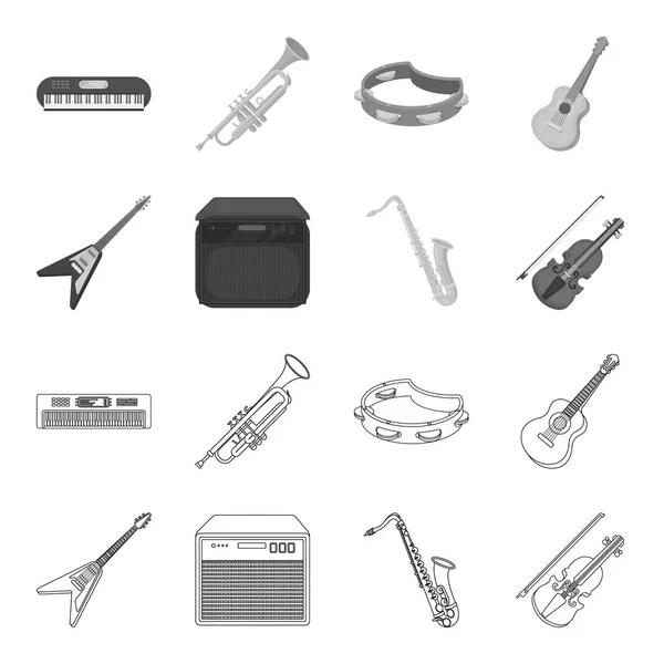 Guitarra eléctrica, altavoz, saxofón, violina.Instrumentos de música conjunto de iconos de colección en el contorno, el estilo monocromo vector símbolo stock ilustración web . — Vector de stock