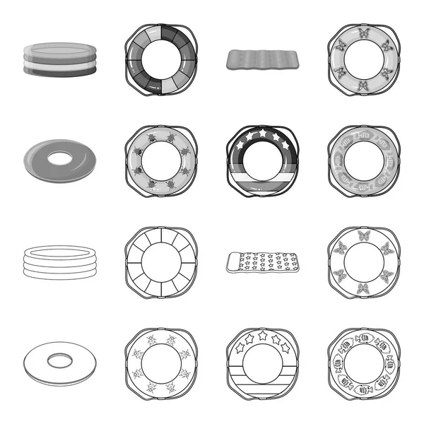 Çok renkli Yüzme daire anahat, set koleksiyonu tasarım için tek renkli simgeler. Farklı lifebuoys sembol stok web illüstrasyon vektör.