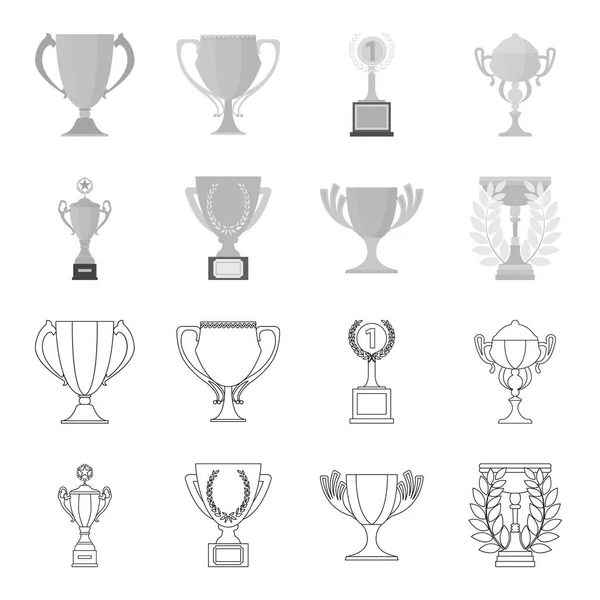 Garis besar Piala Emas, ikon monokrom dalam koleksi set untuk desain. Pemenang Piala vektor simbol saham web ilustrasi . - Stok Vektor