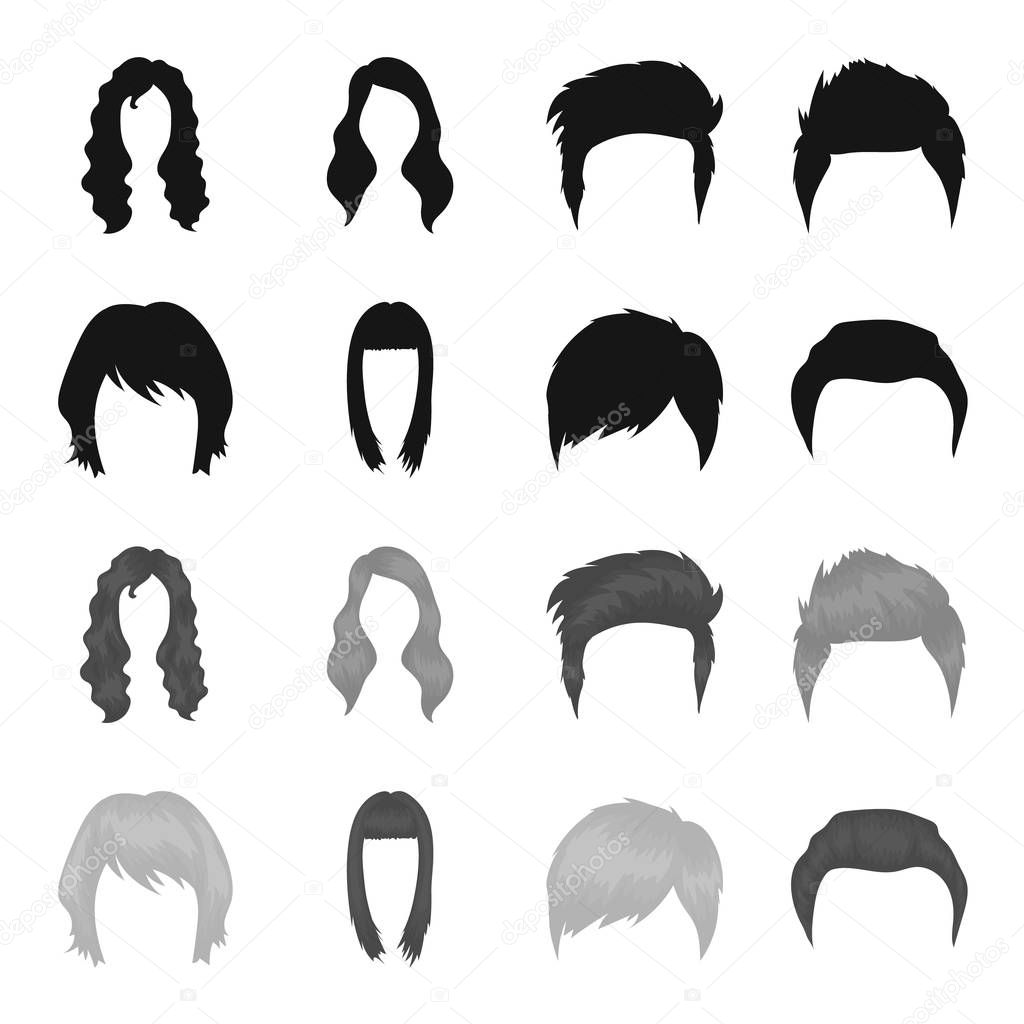 Mustache and beard, hairstyles black,monochrome icons in set collection for design. Stylish haircut vector symbol stock web illustration.