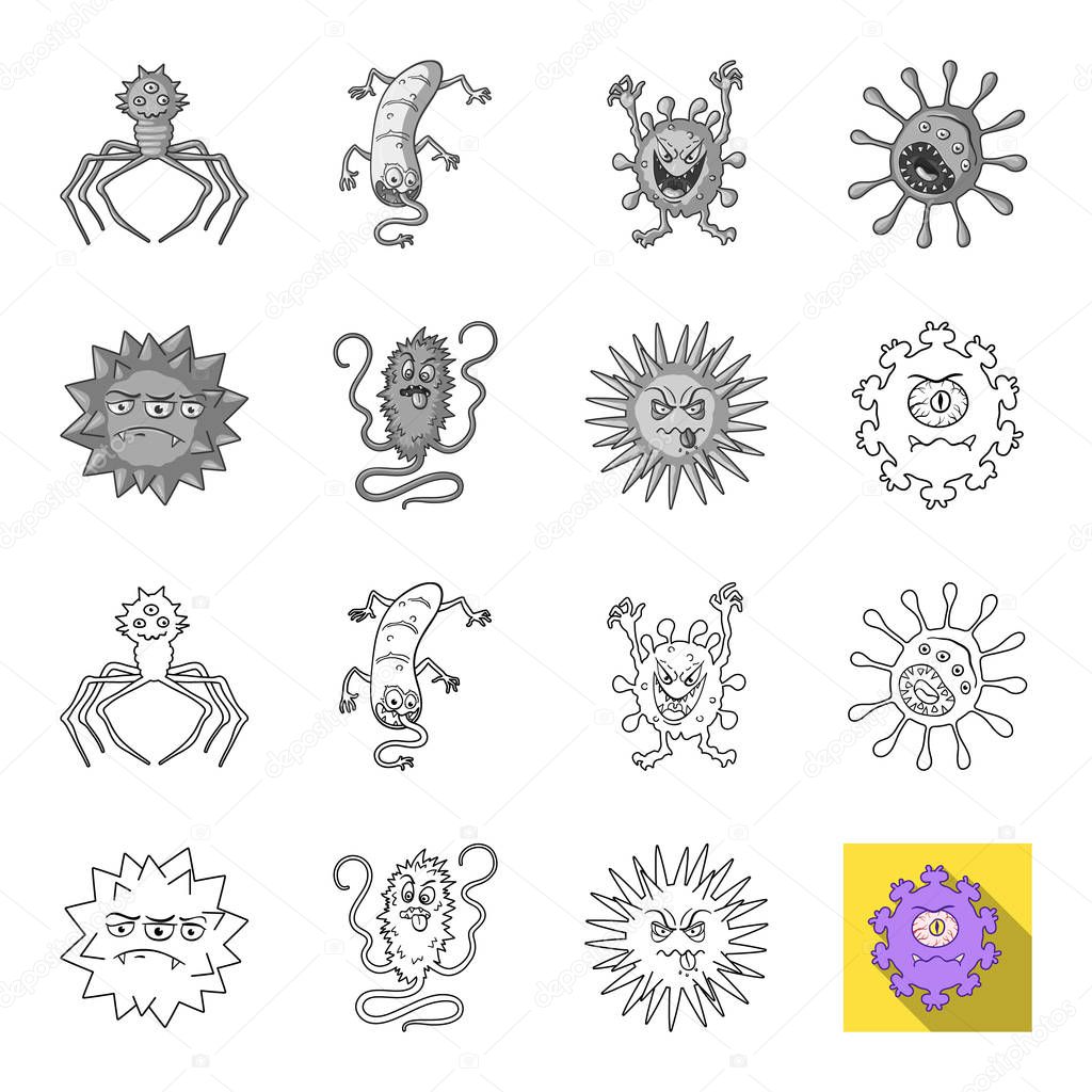 Different types of microbes and viruses. Viruses and bacteria set collection icons in outline,monochrome style vector symbol stock illustration web.
