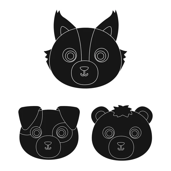 Bozales de animales iconos negros en la colección de conjuntos para el diseño. Animales salvajes y domésticos vector símbolo stock web ilustración . — Archivo Imágenes Vectoriales