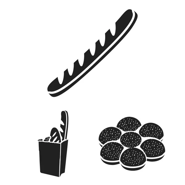 Arten von Brot schwarzen Symbolen in Set-Kollektion für Design. Bäckereiprodukte Vektor Symbol stock web illustration. — Stockvektor