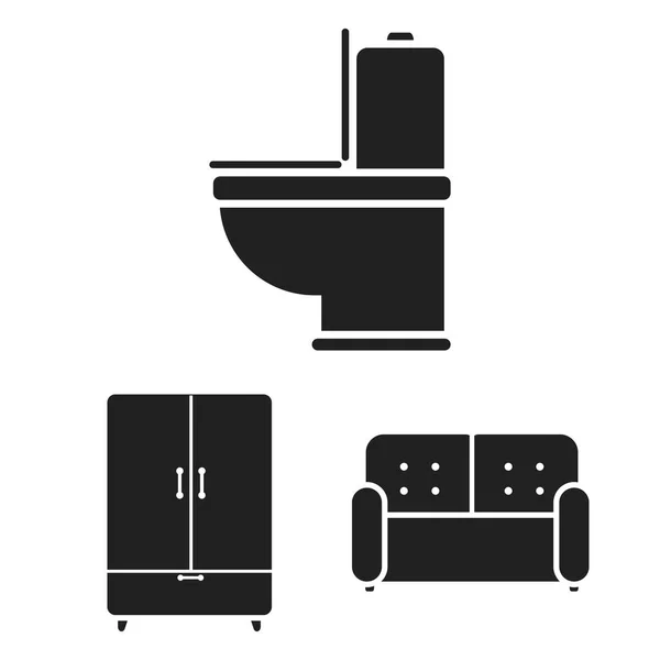 Zwarte pictogrammen in set collectie voor design meubilair en interieur. Home meubilair vectorillustratie symbool voorraad web. — Stockvector