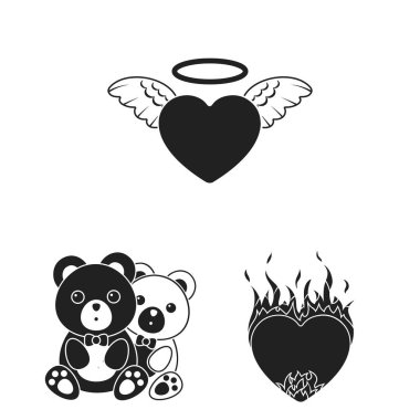 Set koleksiyonu tasarım için romantik ilişki siyah simgeler. Sevgi ve dostluk sembolü hisse senedi web illüstrasyon vektör.