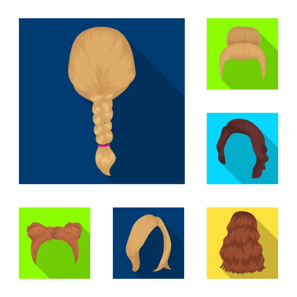 Icônes plates de coiffure féminine dans la collection de jeu pour le design. Élégante coupe de cheveux vectoriel symbole stock illustration web . — Image vectorielle