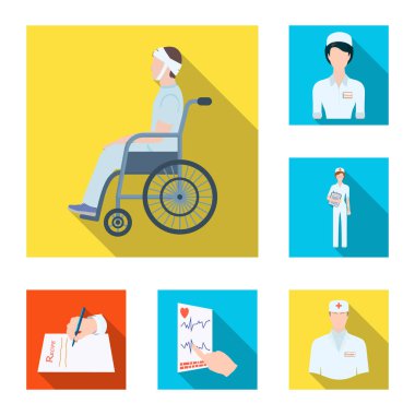 İlaç ve tedavi düz simgeler set koleksiyonu tasarım için. Hastane ve ekipman sembol stok web illüstrasyon vektör.