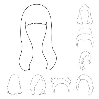 Set koleksiyonu tasarım için kadın saç modeli anahat simgeleri. Şık saç kesimi vektör simge stok web çizimi.